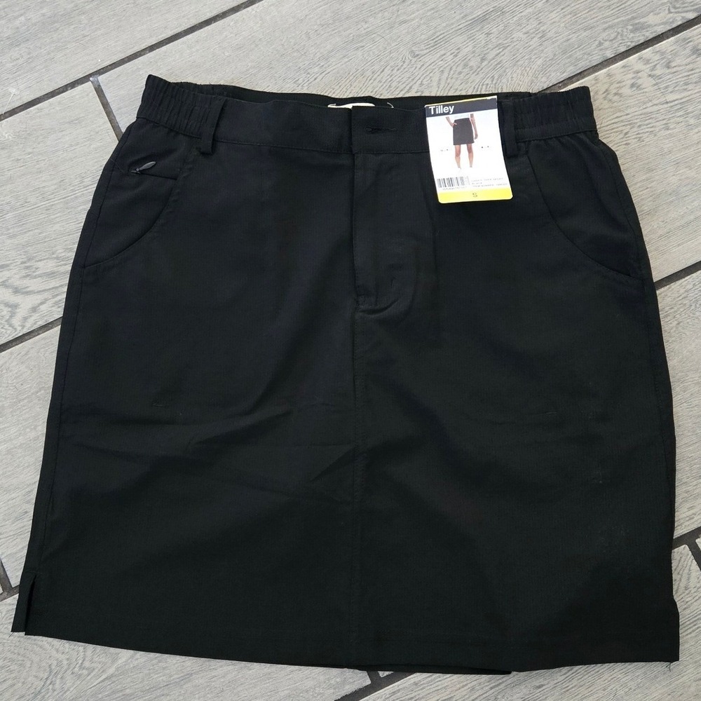 Tilley Ladies Trek Skort Black Elastic Waist Sz S Golf Travel Hiking